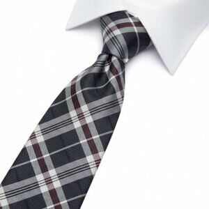 Tommy Hilfiger Silk Tie Plaid Black Red Gray Vintage 90's